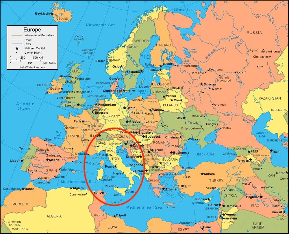 地図のイタリア-欧州