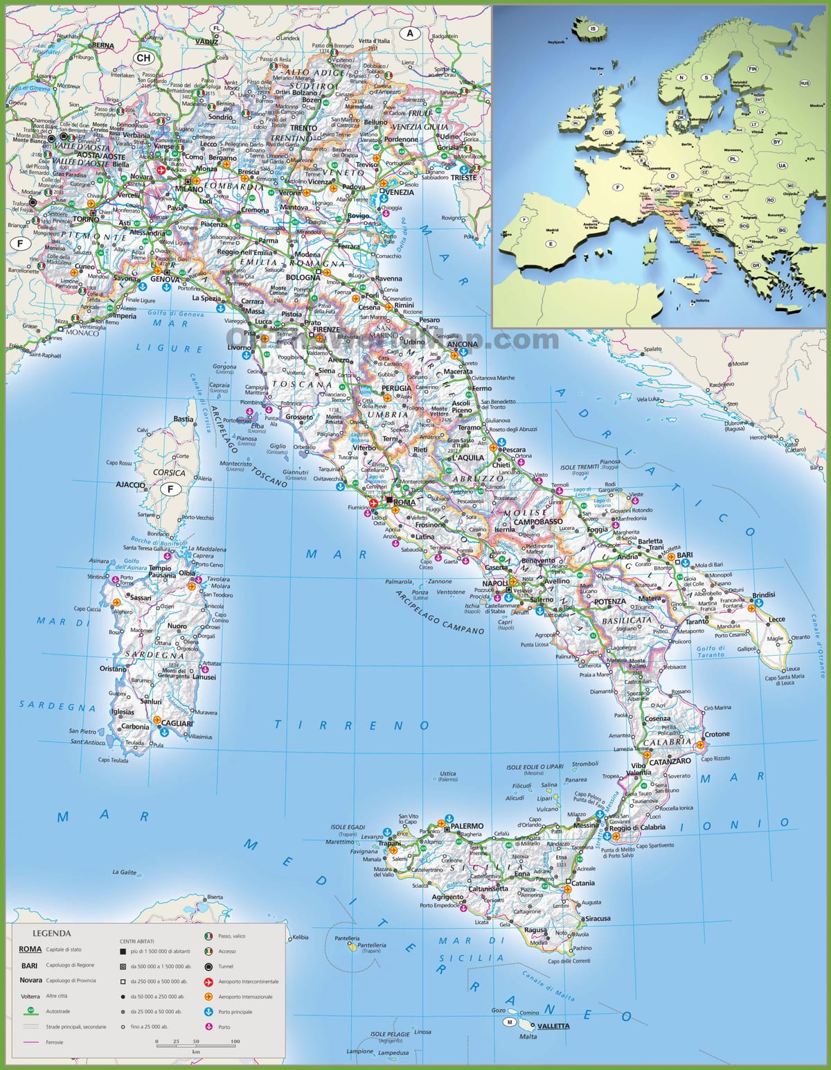 地図のイタリア輸送