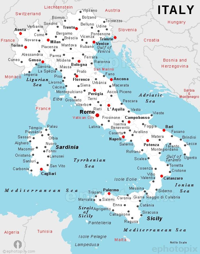 詳しい地図のイタリアの都市や町