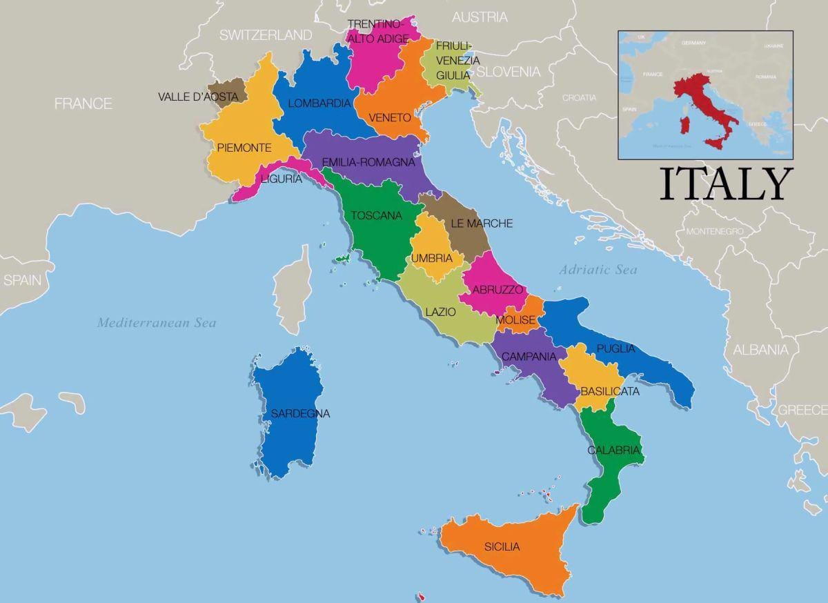 地図のイタリア-地域