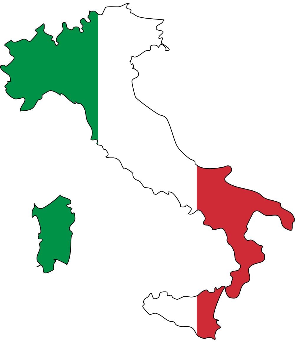 地図のイタリア国旗