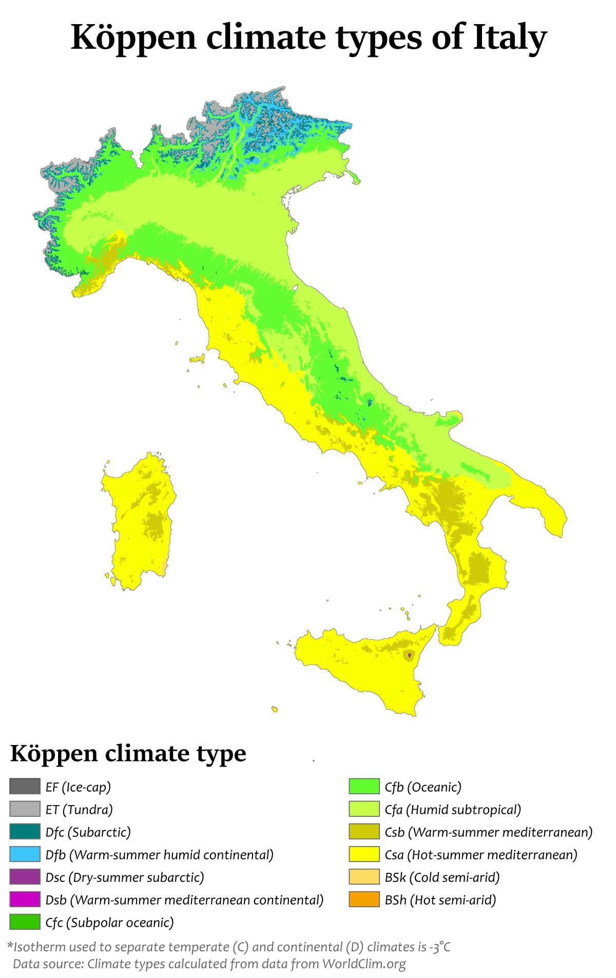 地図のイタリアの気候