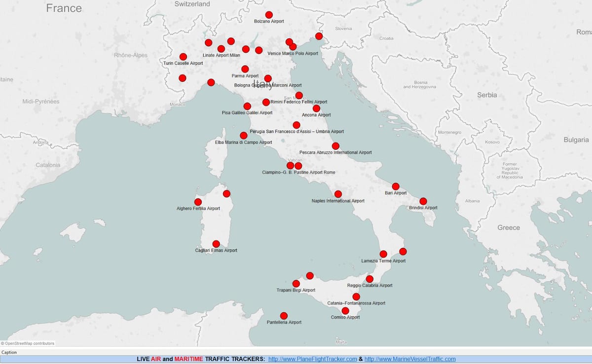 地図のイタリアの空港を表示