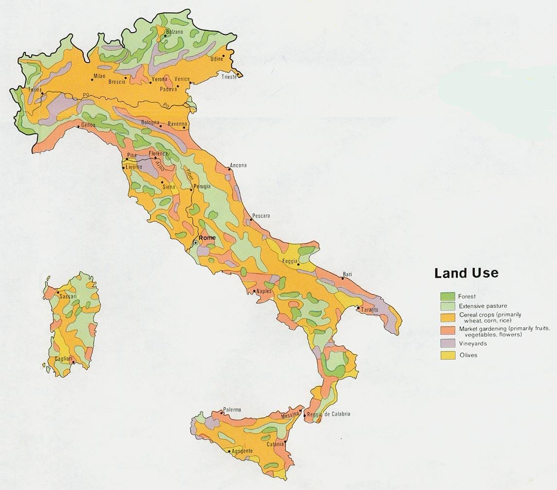 地図のイタリアの農業