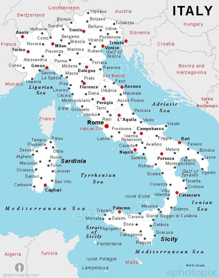 地図のイタリア都市名