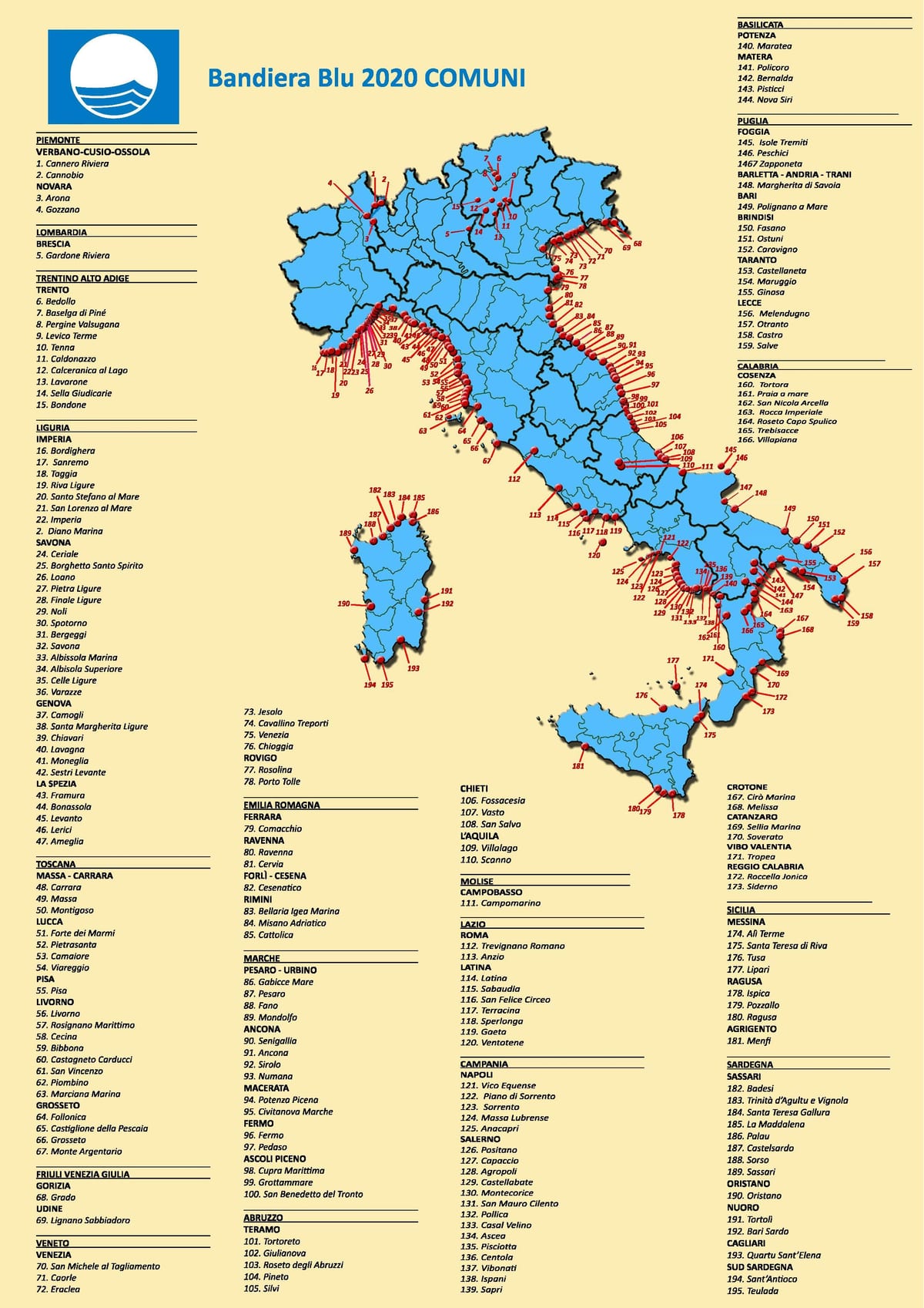 最高のビーチイタリアの地図