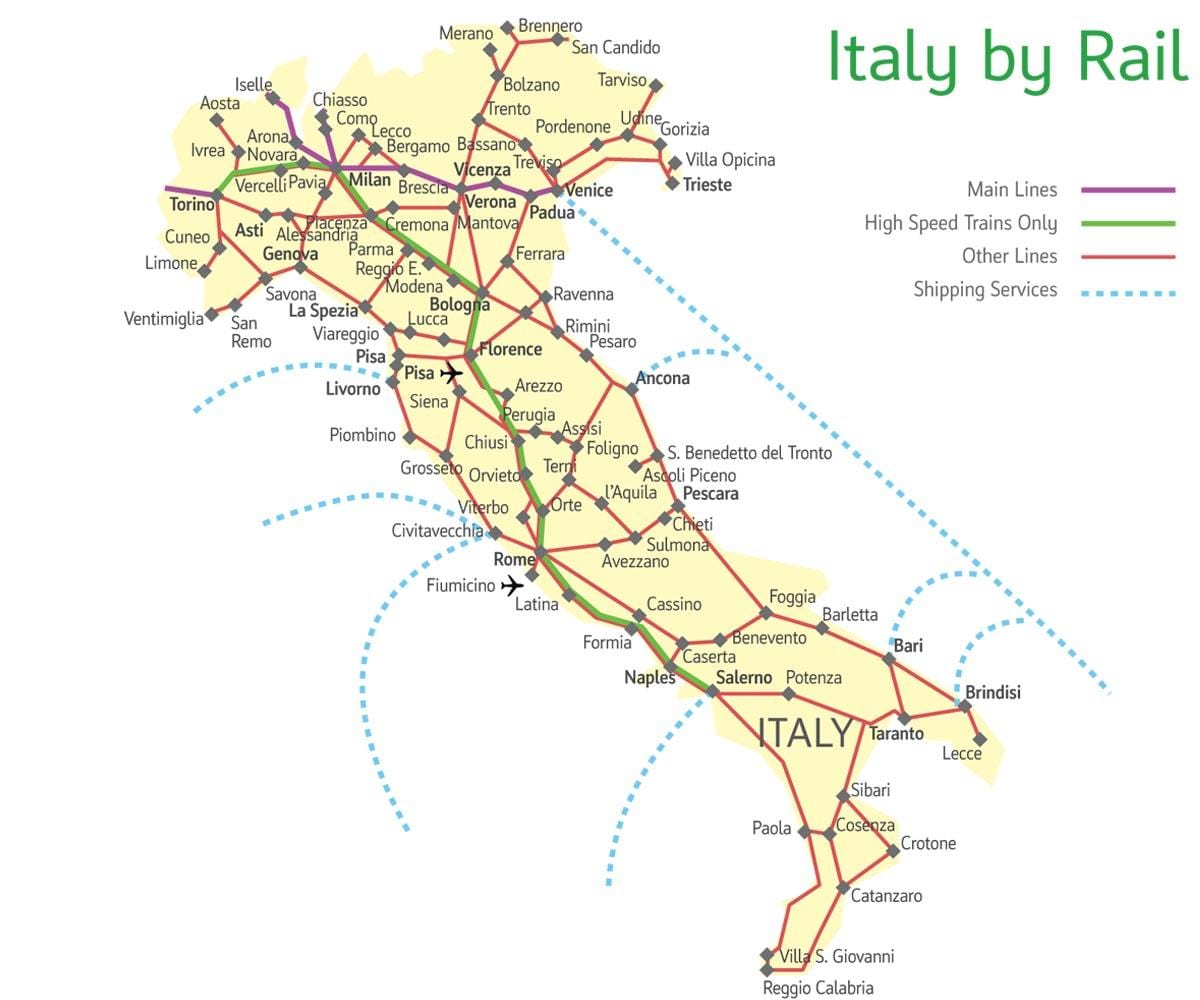 詳細なレールイタリアの地図