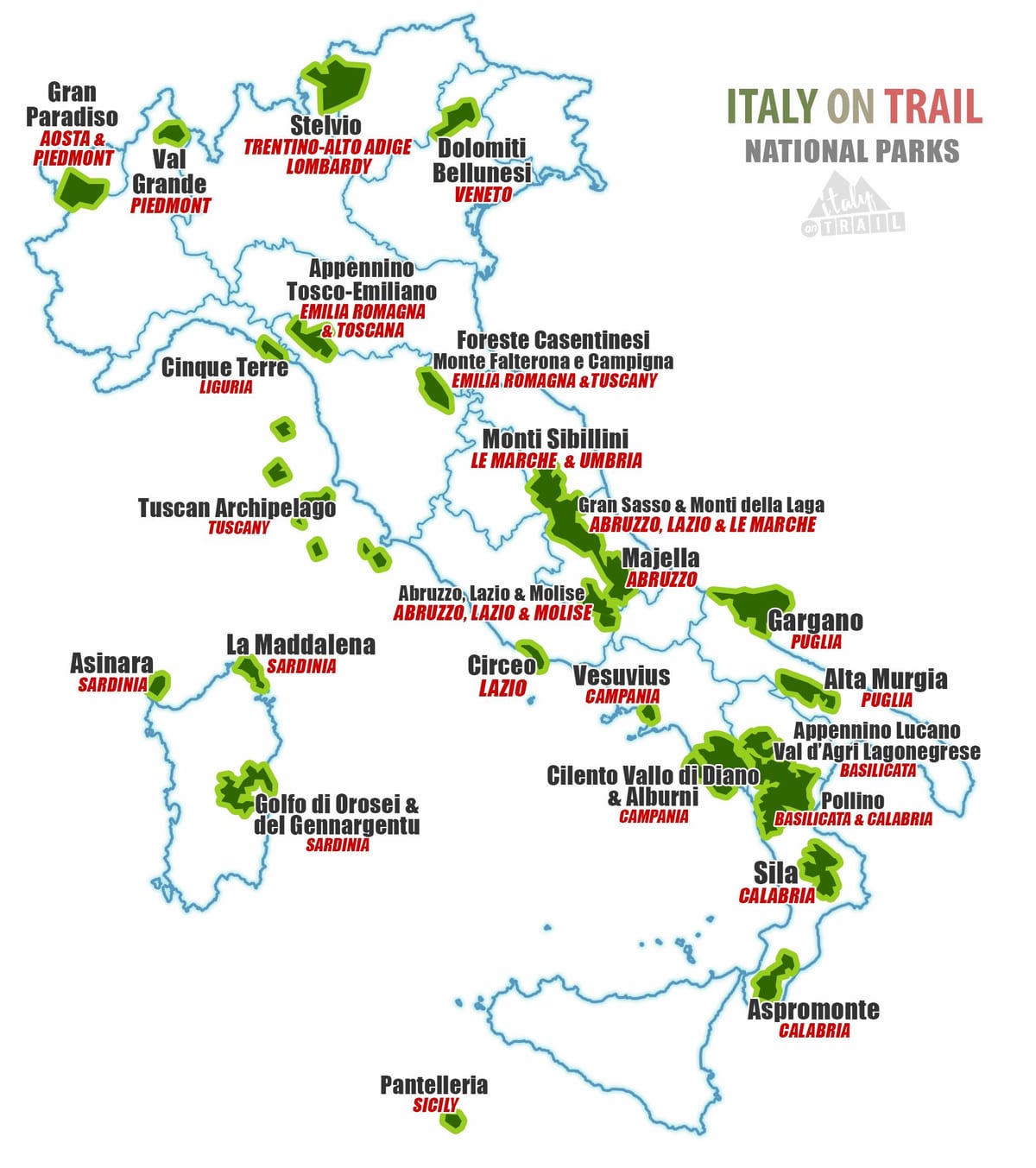 イタリア国立公園地図