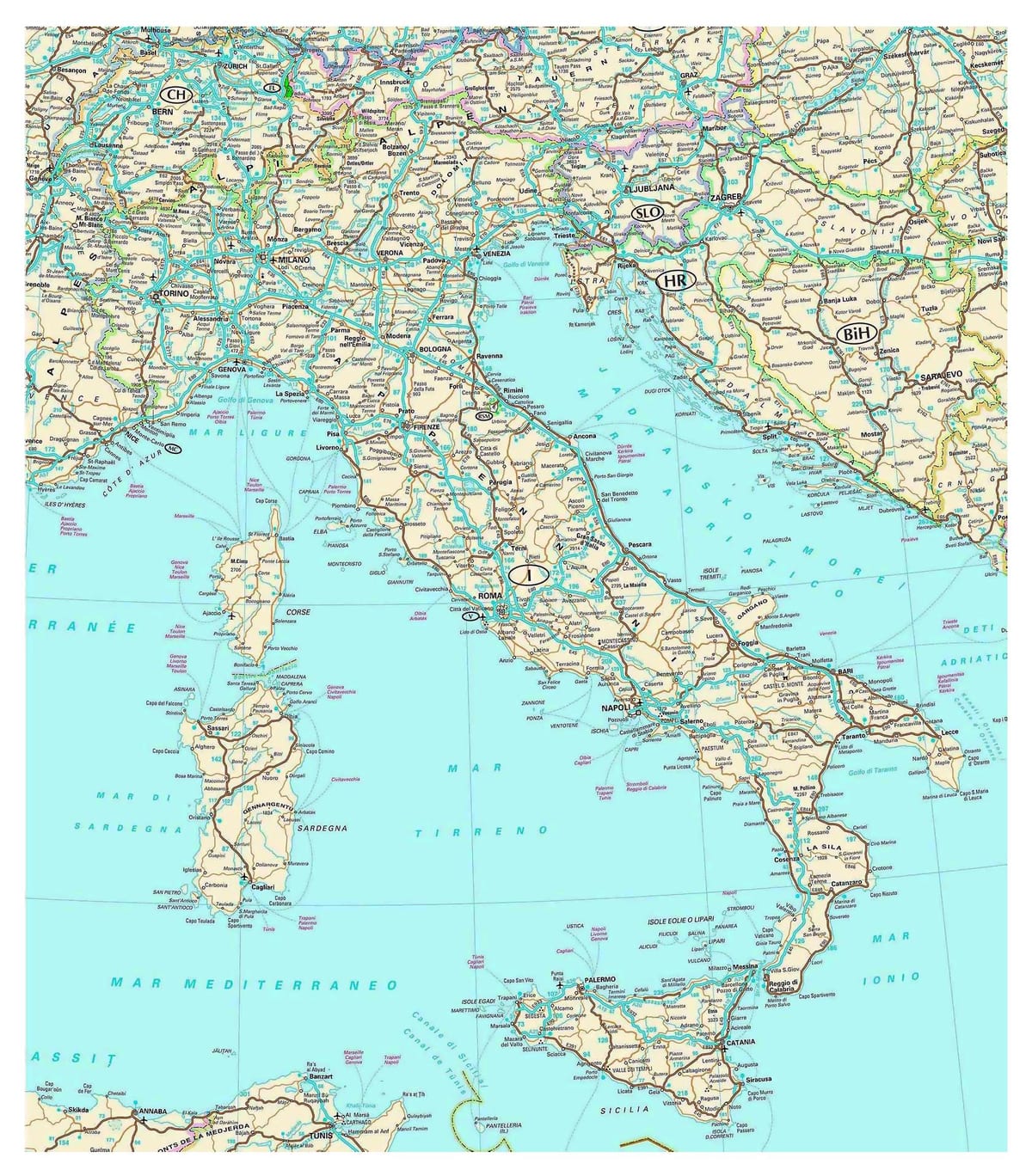 イタリア旅行路線地図