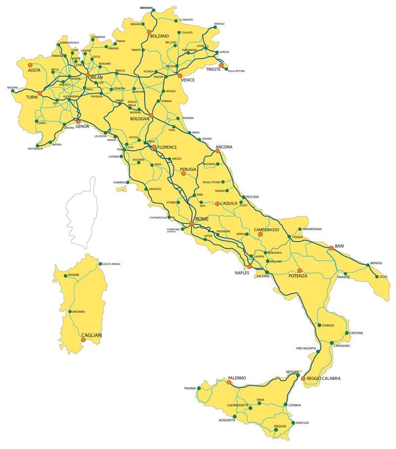 イタリアの電車システムの地図