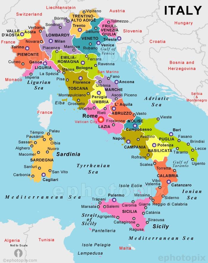 場所はイタリアの地図