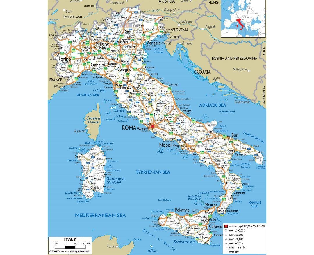 詳しい地図のイタリアの都市
