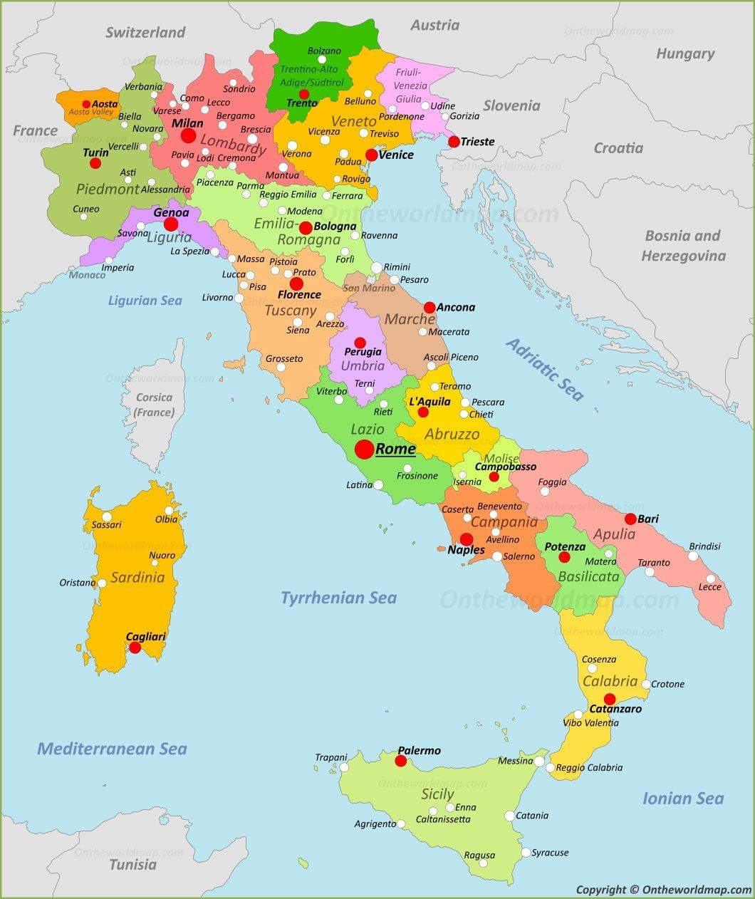 イタリアのマップ都市-地域