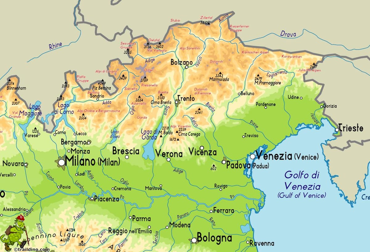 地図の北東イタリア