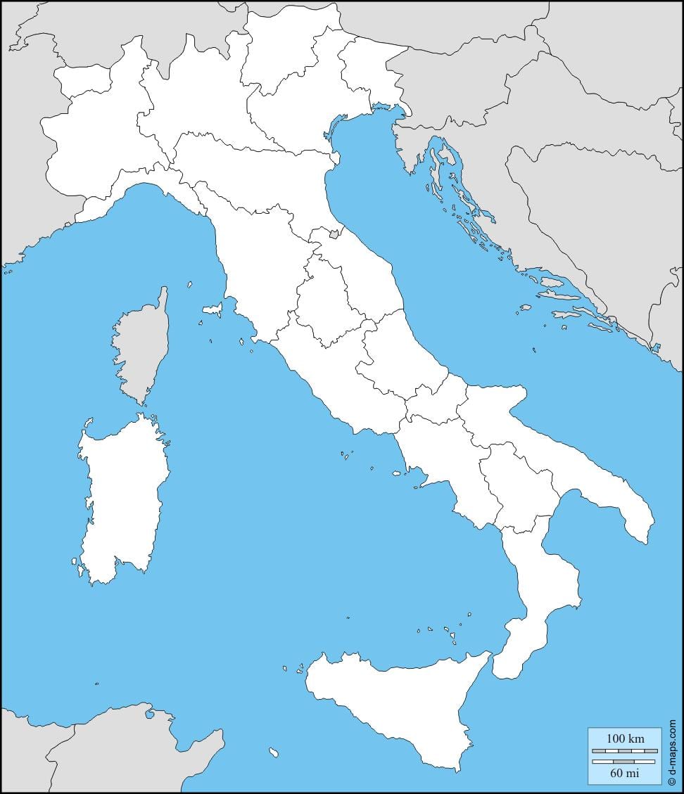 白地図のイタリアの地域