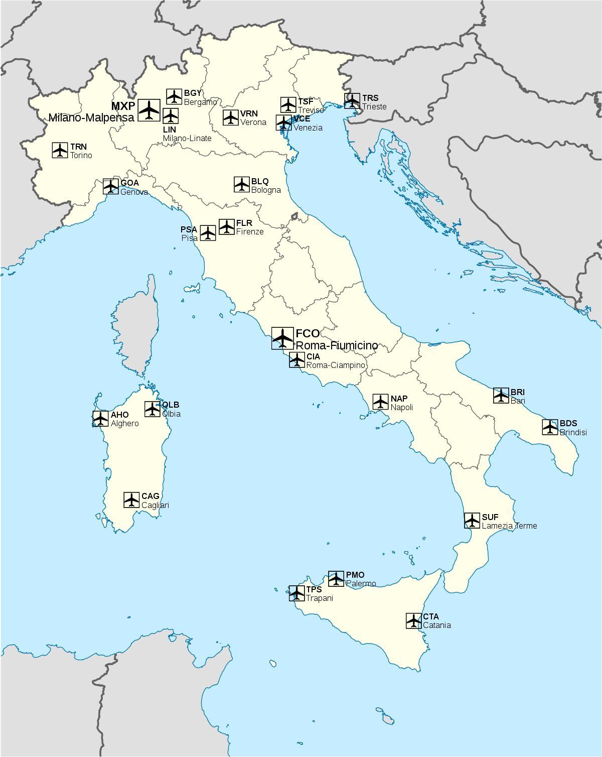 地図のイタリアの空港を表示