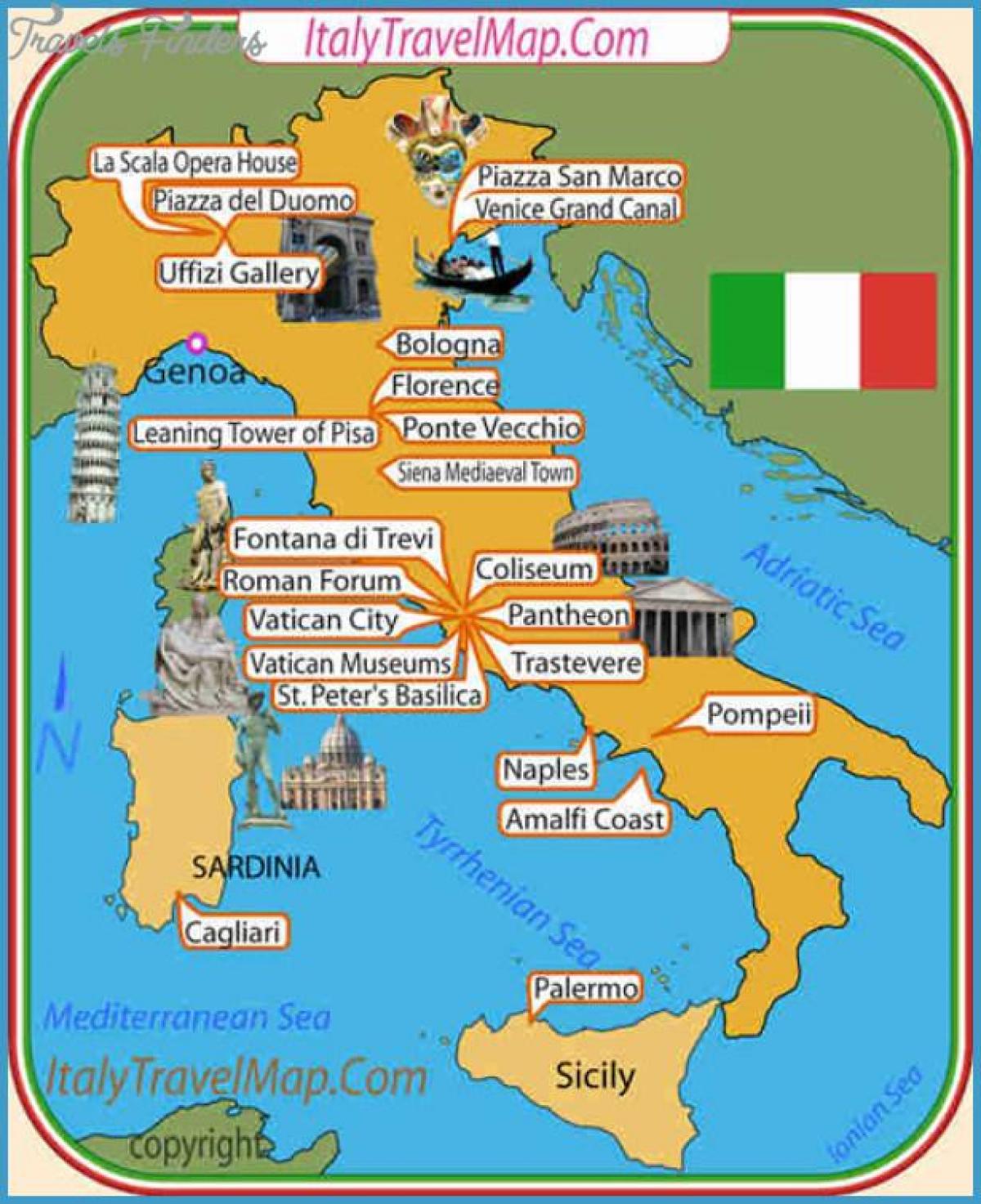 イタリアの名所を地図