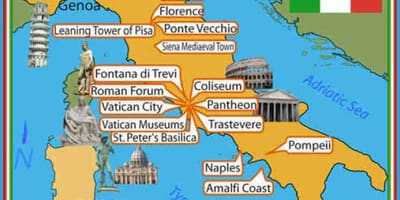 イタリアの名所を地図