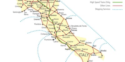 地図のイタリア南電車