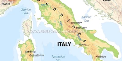 イタリアの物理的特徴地図